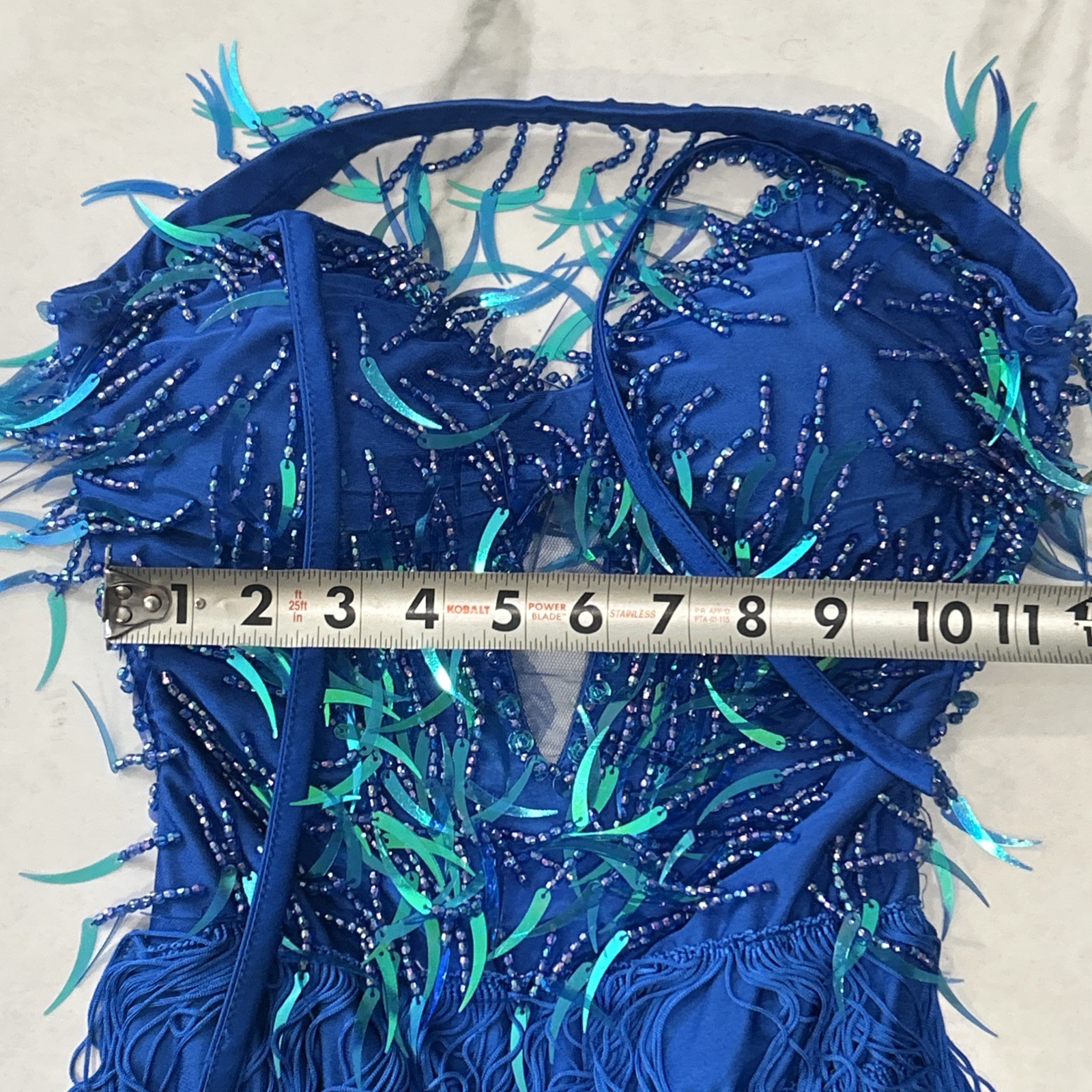 Glamour Costumes Dance Costume Beaded Blue ballroom Size SA Adult Sexy Glitter
