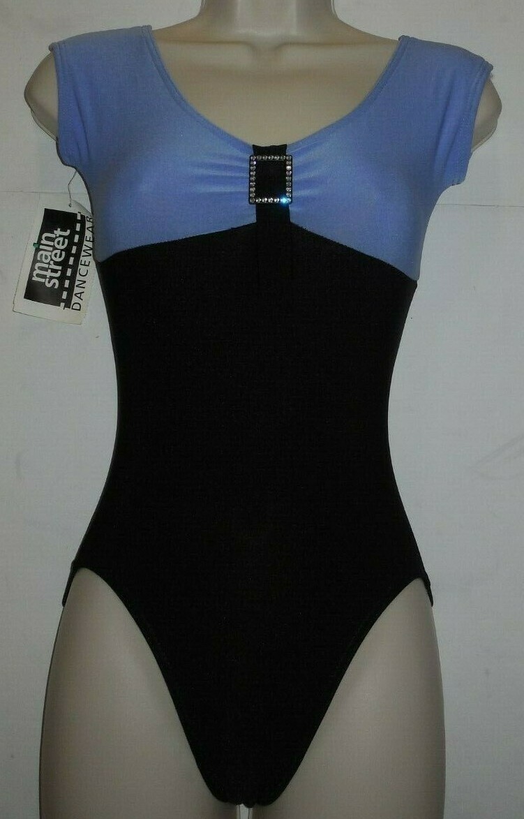 Cap Sleeve Periwinkle Black Leotard 2 Tone Rhinestone Slide over 10 available