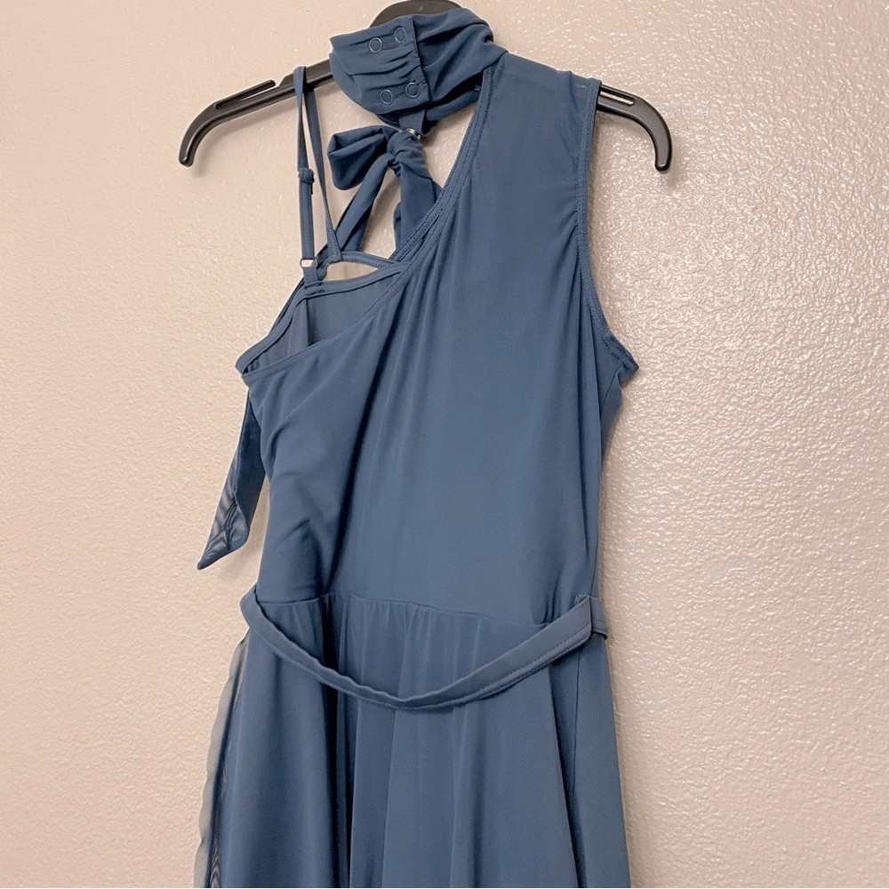 WEISSMAN Balera Dance lyrical slate blue One Shoulder Tied Neck maxi D13079 SA