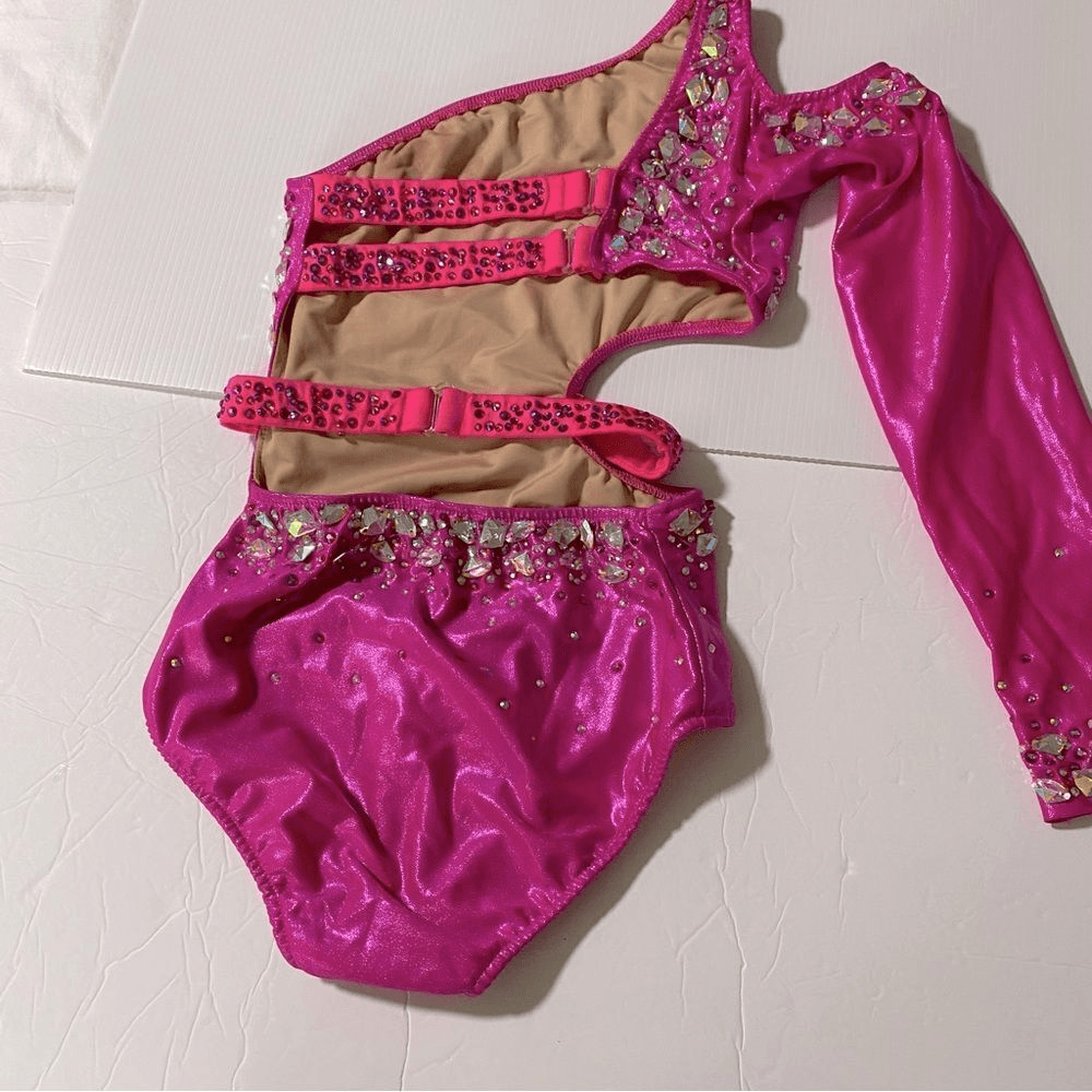 Glamour solo dance costume hot pink sassy contemporary jazz bling SA-Small adult