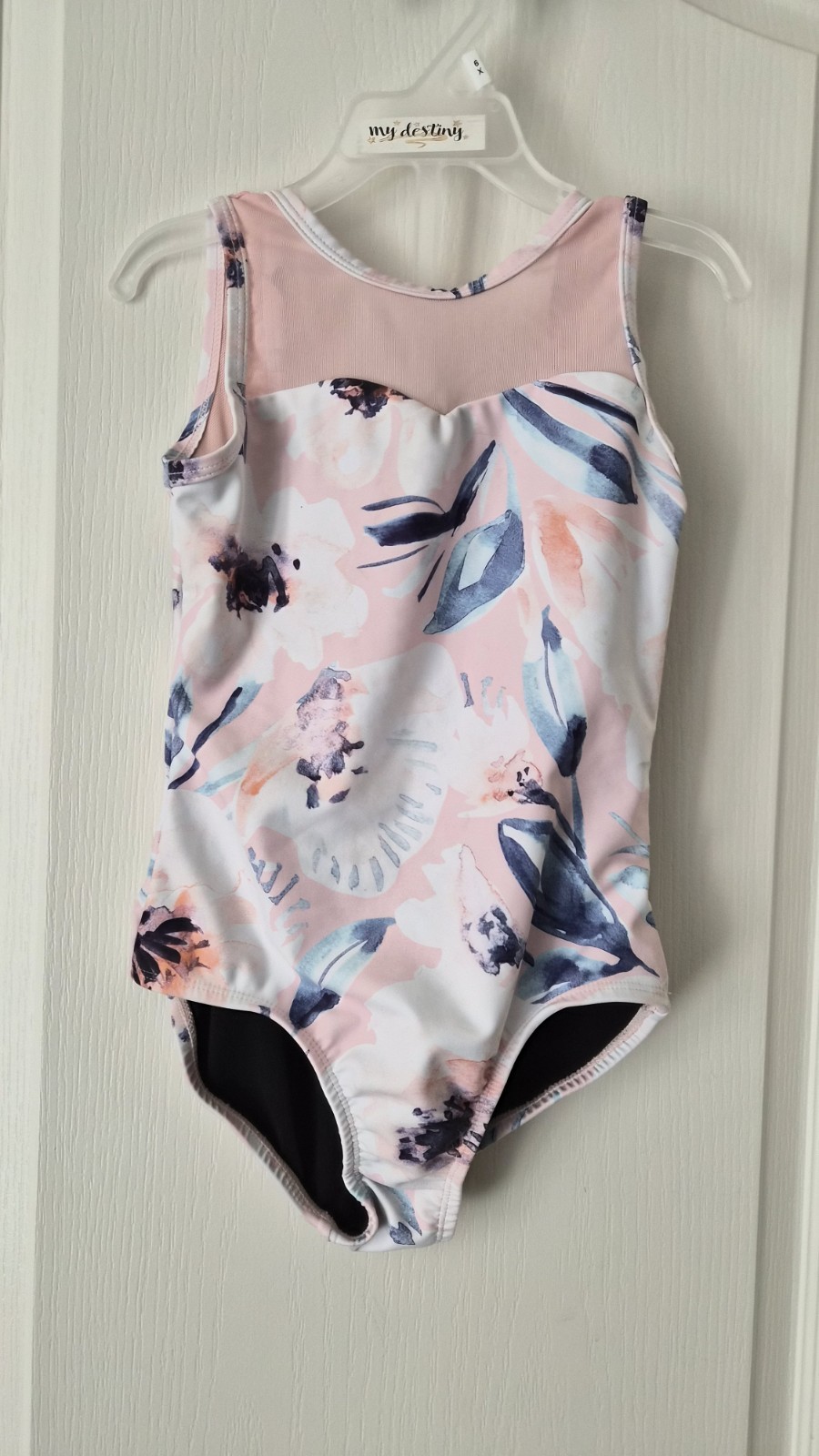 ❤️ All Dancewear C1 sz 6/7 Dance Leotard Tank Pink Floral Mesh Sweatheart Line.