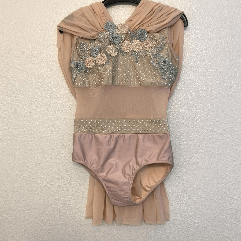Glamour solo dance costume blush pink rhinestone custom stoned lyrical XLC child