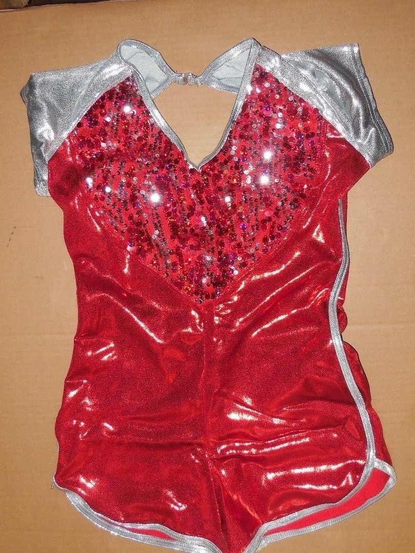 Cap Sleeve Sport Style Shorty Unitard Foil Spandex Sequin Bodice Gym Leg Ad/Ch